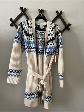 NWT Fair Aisle Cardigan Blue Off White Sweater XL